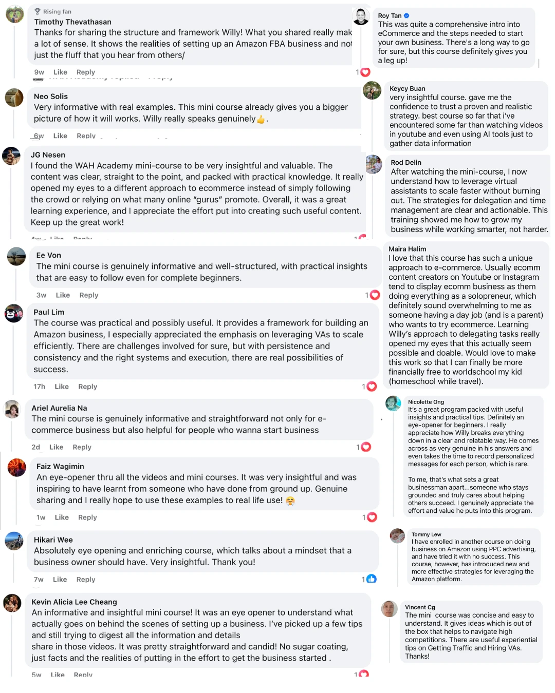 Wall of WAH Academy participant feedback